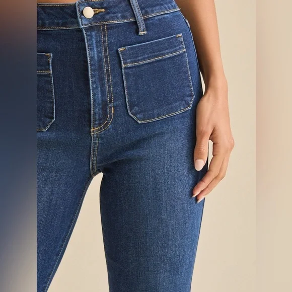 Altar’d State Echo Front Patch Pocket Bootcut Flare Jeans in Green Gray - Picture 3 of 8